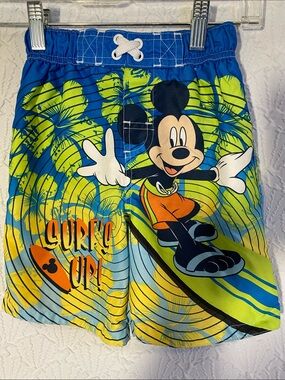 Disney Boys Swim Shorts - Blue with Lime Accents 3T